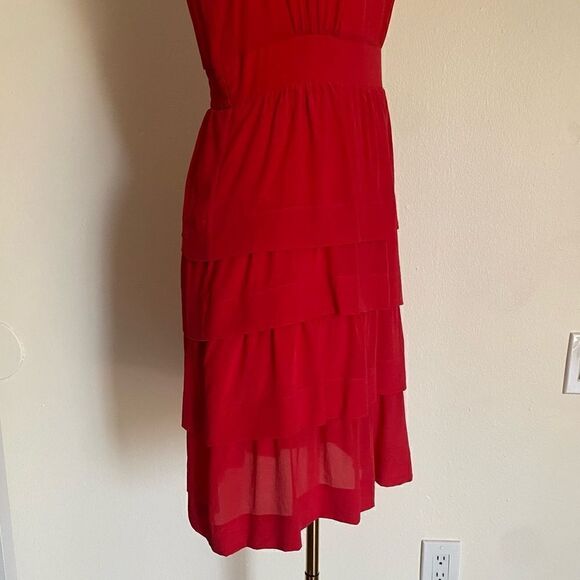 Anthropologie Girls From Savoy Ruffled Oska Red Silk Dress Size 6 - Picture 7 of 16